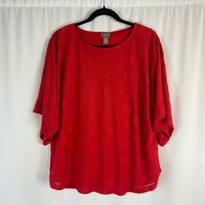 Chico's Red Top Chico's Top Sz 2  L Red Texture Polka Dot
Dolman Sleeve Blouse